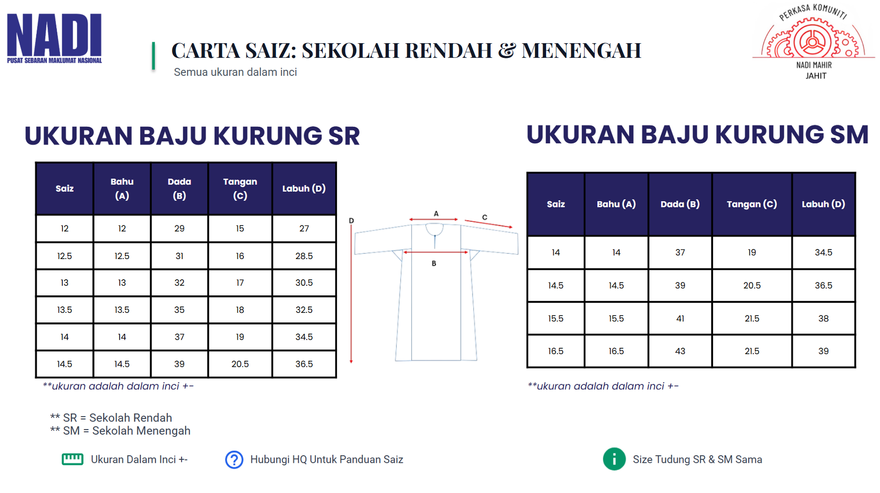 Set Uniform Sekolah Menengah NADI Saiz 15.5 — gambar 2