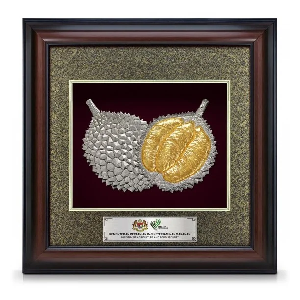 16" x 16" VIP Frame With Imperial Dark Cardboard And Gold Plated Pewter - Durian Musang King